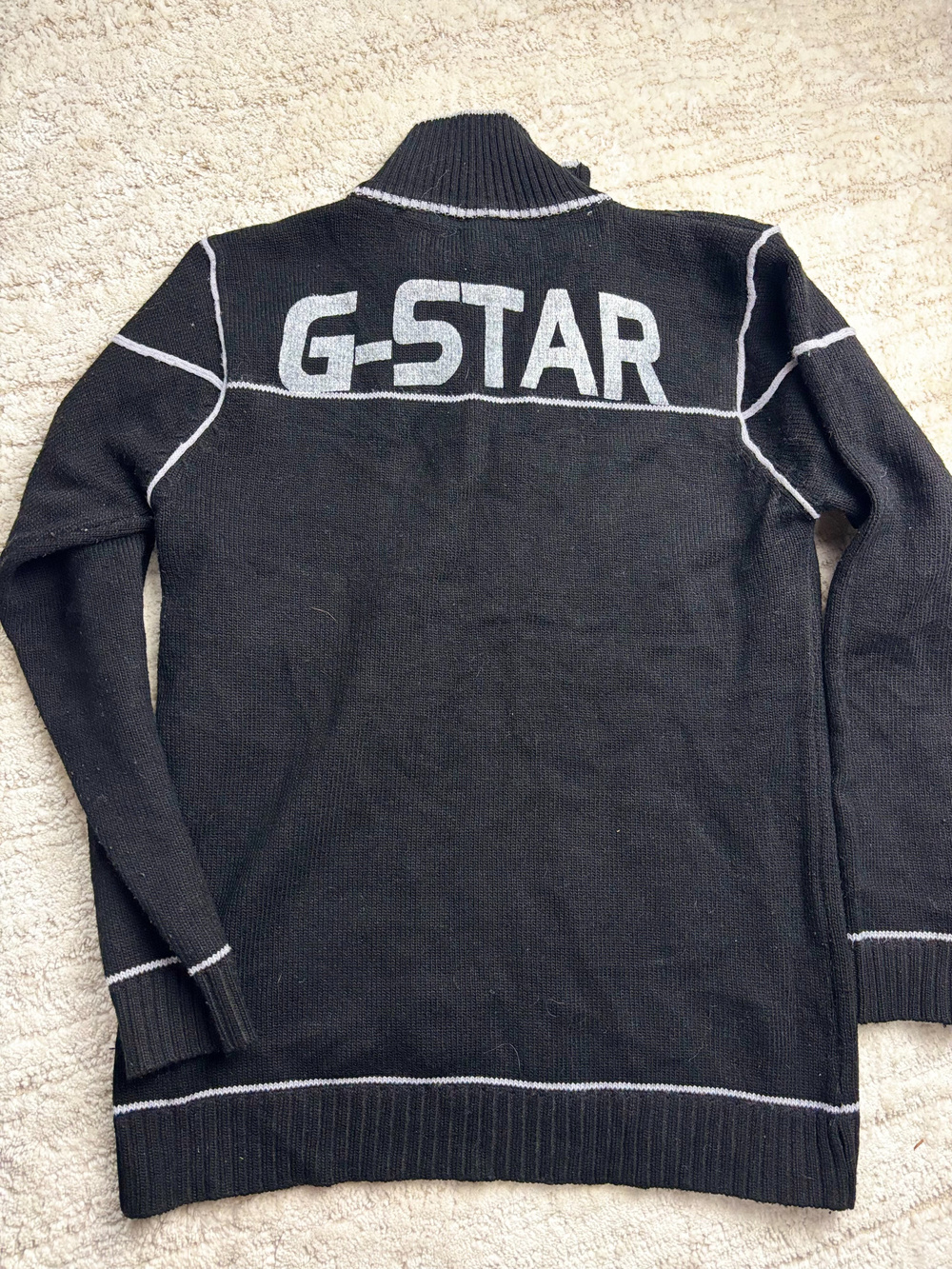 G-Star Quarter Zip Knit Sweater Black Gray Logo Mens